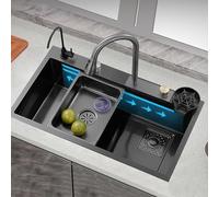 Nano Waterfall, Estación de Trabajo Deo Inoxidable de un Solo Tazón para Empotrar Que Ahorra Espacio con Grifo Extraíble, Lavavajillas, Cesta de Drenaje Y Accesorios (Tamaño: 60 * 4/75 * 45 cm