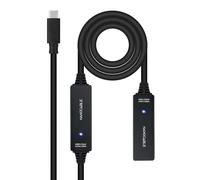Cable alargador usb tipo-c 3.2 con amplificador nanocable 10.01.1312/ usb tipo-c macho - usb tipo-c hembra/ 10m/ negro