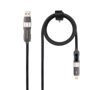 Nanocable 10.01.2501 - Cable USB-C 2.0 27W con Display digital, USB-C+USB-A/M a conector Apple+USB-C/M, Negro, 1 m