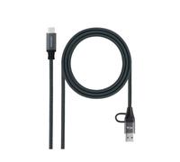 Nanocable Cable USB 3.2 Gen2x2 20Gbps 5A/100W USB-C+USB-A a USB-C 1 m Gris/Negro