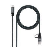 Nanocable 10.01.4111-L150-COMB - Cable USB 3.2 Gen2x2 20Gbps 5A/100W, USB-C+USB-A/M a USB-C/M, Gris/Negro, 1,5m