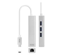 Nanocable Conversor USB-C a Ethernet Gigabit y 3x USB 3.0 Aluminio 15 cm Plata