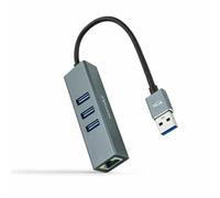 NANOCABLE 10.03.0407 - Conversor USB 3.0 a Ethernet Gigabit + 3XUSB 3.0, Aluminio, Gris, 15 cm