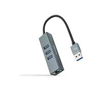 NANOCABLE 10.03.0407 - Convertidor de USB 3.0 a Gigabit Ethernet + 3XUSB 3.0, Aluminio, Gris, 15 cm