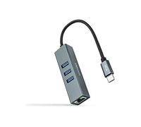NANOCABLE 10.03.0408 - Convertidor USB-C a Gigabit Ethernet + 3XUSB 3.0, Aluminio, Gris, 15cm