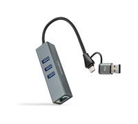 NANOCABLE 10.03.0412 - Conversor USB-C+USB-A/M 3.0 a Ethernet + 3xUSB-A 3.0, Aluminio, Gris, 15 cm