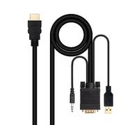 NANOCABLE 10.15.4350 - Cable Conversor HDMI a VGA + JACK 3.5 + USB A, HDMI Macho a VGA + JACK 3.5 + USB A Macho, Color Negro, 1.8 m