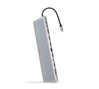 NANOCABLE 10.16.1012 - HUB USB-C 12 en 1, Conversor USB-C 3.1 a 3xUSB-A 3.0 + USB-C 3.0 + USB-C PD 100W + 2xHDMI 4K60Hz + DP 4K60Hz + RJ45 1Gbps + SD/TF 3.0 + Audio Jack 3.5, Aluminio, Gris, 18 cm