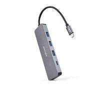 NANOCABLE 10.16.4409 - Hub Conversor de USB-C a 3 Puertos USB-A 3.0 Hembra + 1 Puerto USB-C Hembra, Aluminio, 10 cm, Color Gris