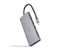 NANOCABLE 10.16.4612 - Hub USB-C 12 en 1, Conversor USB-C 3.1 a 3xUSB-A 3.2 + USB-C 3.2 + USB-C PD + 2xHDMI 4K@60Hz + DP 4K@60Hz + RJ45 1Gbps + TF + SD + Audio Jack 3.5, Aluminio, Gris, 18 cm