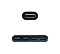 Nanocable - Adaptador USB-C a 4xUSB 3.0. USB-C/M-USB 3.0/H, Negro, 10 cm