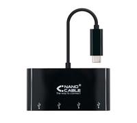 Nanocable - Adaptador USB-C a 4xUSB 3.0. USB-C/M-USB 3.0/H, Negro, 10 cm