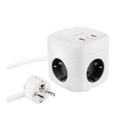 Nanocable Regleta 10.37.0011 - 3 enchufes, 2 USB-A + 1 USB-C, PD 20W (GaN/PPS), Cable 1,4 m, Blanco