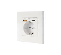 NANOCABLE 10.35.0011 - Base de enchufe de pared tipo schuko con 1xUSB-A QC 3.0 + 1xUSB-C PD - Max. 3.4A, Blanco