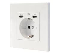 NANOCABLE 10.35.0012 - Base de enchufe de pared tipo schuko con 2 USB-C PD - Max. 3.4A, Blanco
