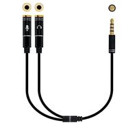 Nanocable Cable adaptador audio Jack 3,5 macho a 2x Jack 3,5 hembra 4 pines a 3 pines 30 cm Negro