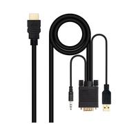 Cable Conversor Nanocable HDMI > VGA + Jack 3.5 + USB-A 1.8M Negro