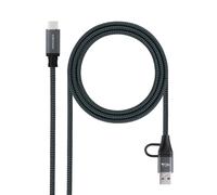 Nanocable Cable USB 3.2 Gen2x2 20Gbps 5A/100W USB-C+USB-A a USB-C 1 m Gris/Negro