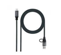 Nanocable Cable USB 3.2 Gen2x2 20Gbps 5A/100W, USB-C+USB-A/M a USB-C/M, Gris/Negro, 2m