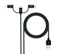 Nanocable - Cable USB 3 en 1 Carga/Datos USB-A a USB-C/Micro USB/Lightning 1 m, Negro