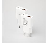 Nanocable - Cargador USB-C/PD 25W + USB-A/QC 25W, Blanco