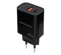 Nanocable Cargador de pared USB-C (PD) + USB-A (QC) 20W Negro