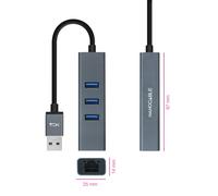 Adaptador Gigabit NanoCable USB 3.0 a Ethernet Gigabit 10/100/1000 Mbps / 3x USB 3.0 15 CM Gris