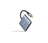 Nanocable – Conversor USB-C a HDMI/USB 3.0/USB-C PD – 15 cm – Gris