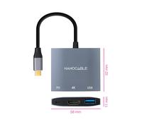 Conversor Nanocable 10.16.4306 USB Tipo-C/ HDMI 4K Hembra - USB Hembra - USB Tipo-C PD/ 15cm/ Gris