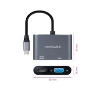 Nanocable Conversor USB-C a HDMI/VGA 15 cm, Gris