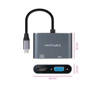 Nanocable - Conversor USB-C a HDMI/VGA 15 cm, Gris
