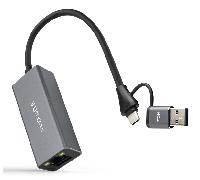Nanocable Conversor 10.03.0411 USB-C + USB-A macho 3.0 a Ethernet RJ45 1000Mbps 15 cm Gris