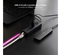 Nanocable - Hub USB-A 3.0 a 3xUSB-A 3.0 + RJ45, USB-A/M- USB-A/M-RJ45/H, Negro, 15 cm