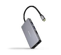 NANOCABLE 10.16.1009 - Hub Conversor 9 en 1, Conector USB-C 3.2 GEN1 5G Macho a 3 Puertos USB-A + 2 Puertos HDMI + RJ45 + TF + SD + USB-C PD 100W, Aluminio, 15 cm, Color Gris