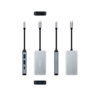 Nanocable - HUB USB-C 5 en 1, Conversor 3.2 GEN1 5G a 3 x USB-A 3.0 + USB-C + USB-C PD 100W, Aluminio, 15 cm, Gris