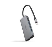NANOCABLE 10.16.4609 - Hub USB-C 8 en 1, Conversor USB-C 3.1 a 3xUSB-A 3.0 + HDMI 4K@60Hz + USB-C PD + RJ45 1Gbps + TF + SD, Aluminio, Gris, 18 cm