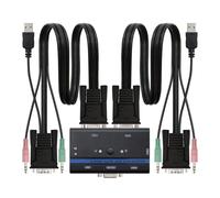 NanoCable - Switch Conmutador KVM VGA USB 1U-2PC + Cables para 2 PCs Negro