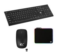 NanoRS Juego de teclado inalámbrico QWERTY + ratón + alfombrilla de ratón | 2,4 GHz, alcance: hasta 10 m | resolución del ratón: 1200 DPI | receptor nano USB | diseño plano, funciona con pilas, color