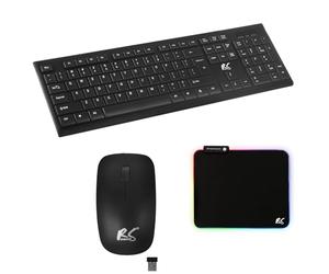 NanoRS Juego de teclado inalámbrico QWERTY + ratón + alfombrilla de ratón | 2,4 GHz, alcance: hasta 10 m | resolución del ratón: 1200 DPI | receptor nano USB | diseño plano, funciona con pilas, color
