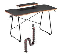 NanoRS RS170 - Escritorio para videojuegos con soporte para monitor, 136 x 60 cm, soporte para bebidas, soporte para auriculares, patas antideslizantes + organizador de cables RS125, modular, 20
