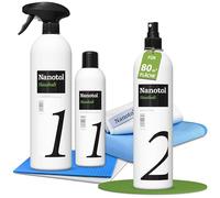 Nanotol Household Set - Sellador de vidrio con efecto de fácil limpieza para ventanas, invernaderos, claraboyas, cocinas y muebles - Completo con protector, limpiador y paños de microfibra - 80 m²
