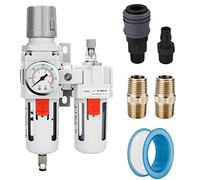 NANPU 1/2" BSP Filtro, Regulador y Aparato Lubricantes de Aire, Separador de Agua y Reductor de Presión, Elemento de Latón de 5 μm, Drenaje Semiautomático, Soporte de Metal, Manómetro de 0-10 Bar