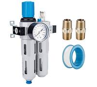 NANPU 1/4" BSP Filtro, Regulador y Aparato Lubricante de Aire, Alta Presión, Aleación de Zinc, Elemento de Latón de 5 μm, Drenaje Semiautomático, Soporte de Metal, Manómetro de 0-10Bar