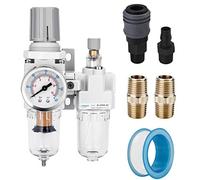NANPU 1/4" BSP Filtro, Regulador y Aparato Lubricante de Aire, Separador de Agua y Reductor de Presión, Elemento de Latón de 5 μm, Drenaje Semiautomático, Soporte de Metal, Manómetro de 0-10 Bar