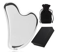 Nanshy Herramienta de masaje Gua Sha de acero inoxidable (plata, metal) en una bolsa reutilizable y caja de regalo, rutina de belleza facial