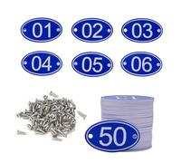 NanTun 100 Juegos de Etiquetas Ovaladas Azules de ABS Grabadas para Números de Mesa y Taquillas con Tornillos - 1 al 100