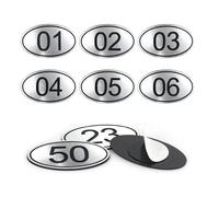 NanTun 100 juegos de números de mesa ovalados plateadas grabados Etiqueta del armario en ABS con cinta de doble cara, del 1 al 100