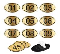 NanTun 50 juegos de números de mesa ovalados dorados grabados Etiqueta del armario en ABS con cinta de doble cara, del 1 al 50