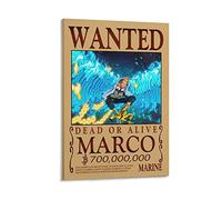 NANXIANG Póster de Anime One Piece Wanted de Marco de pintura de lienzo para pared, arte de sala de estar, 16 x 24 pulgadas (40 x 60 cm)