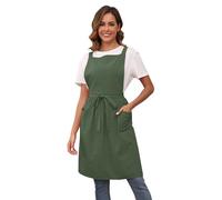 Nanxson Ajustable Sólido Delantal de Lino de Algodón para Mujeres Delantal de Vestir con Tirantes Cruzados en la Espalda 2 Bolsillos Delantal de Trabajo para Cocineros, Floristas, Cafetería